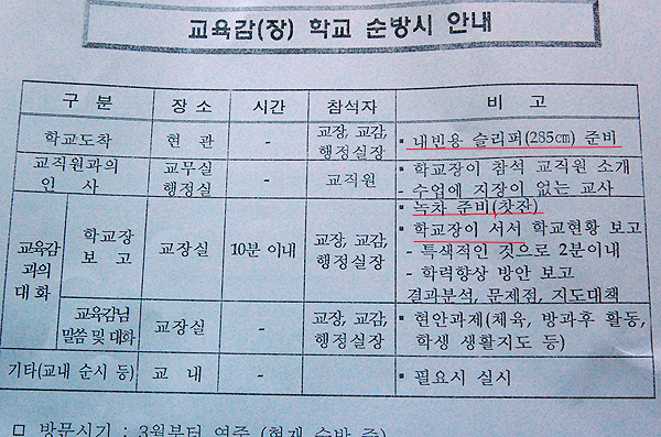 충북도교육청 학교 순방 지침 파장